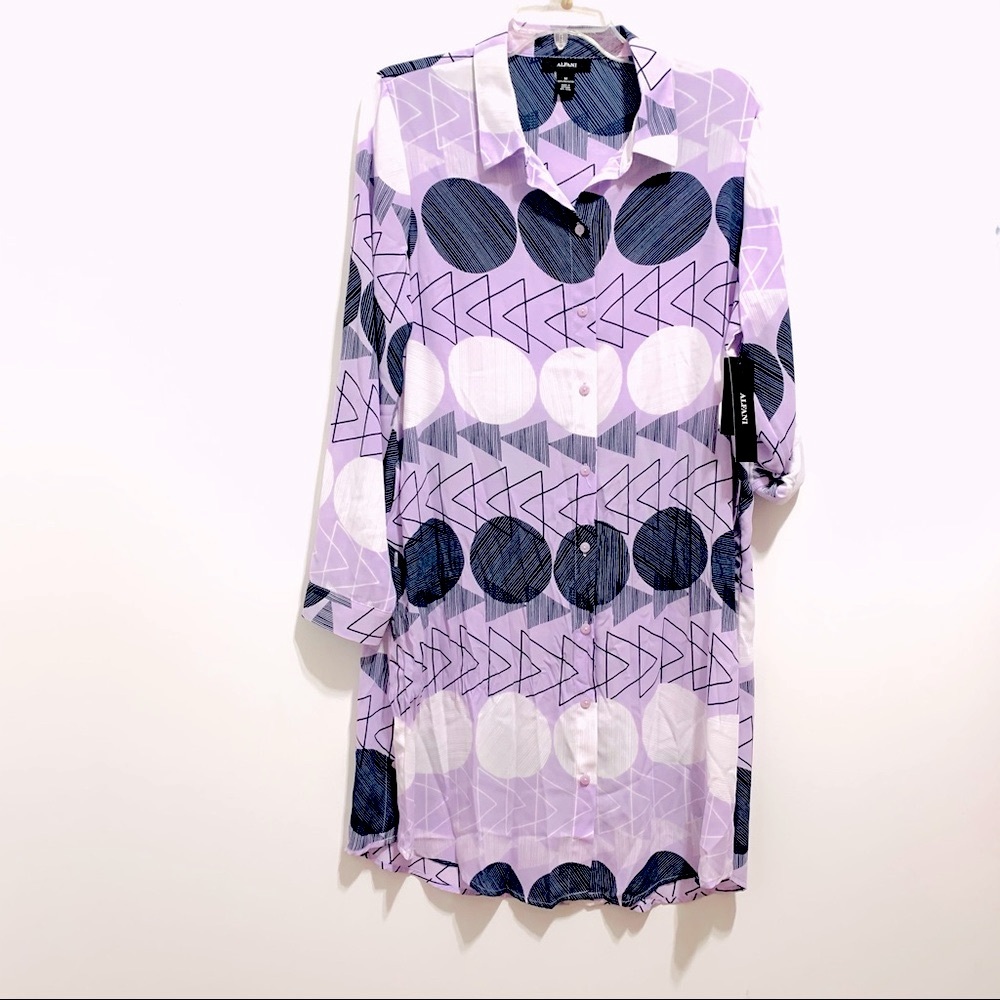NEW Alfani Women’s Printed Convertible Pastel Purple Lilac Button Down Tunic